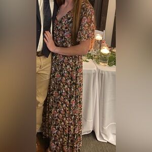 MSK Womens Black Floral V-Neck Maxi Dress